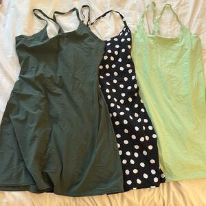 Bundle of 3 Small Outdoor Voices Exercise Dress in Jade, Polka Dot, Evergreen